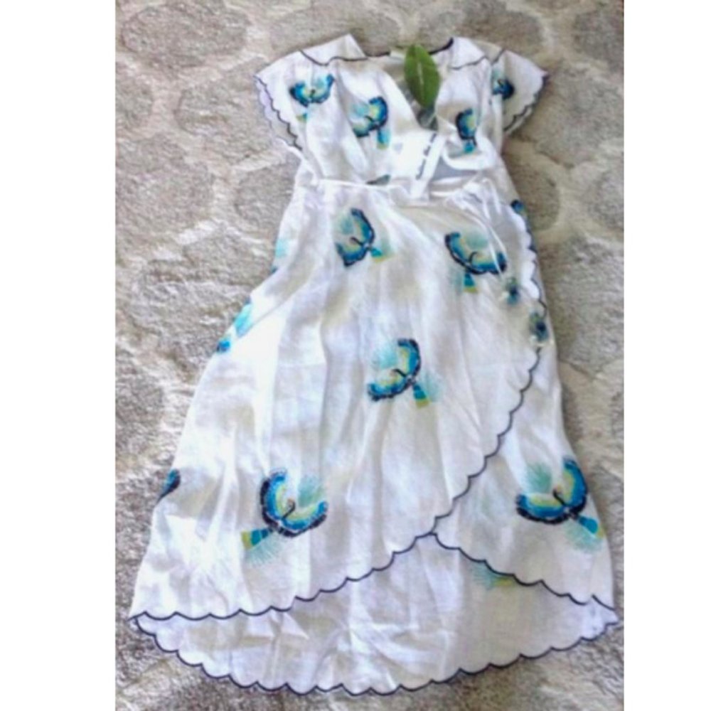 Farm Rio Macaw Embroidered Tie Front Cutout Dress - Picture 10 of 14